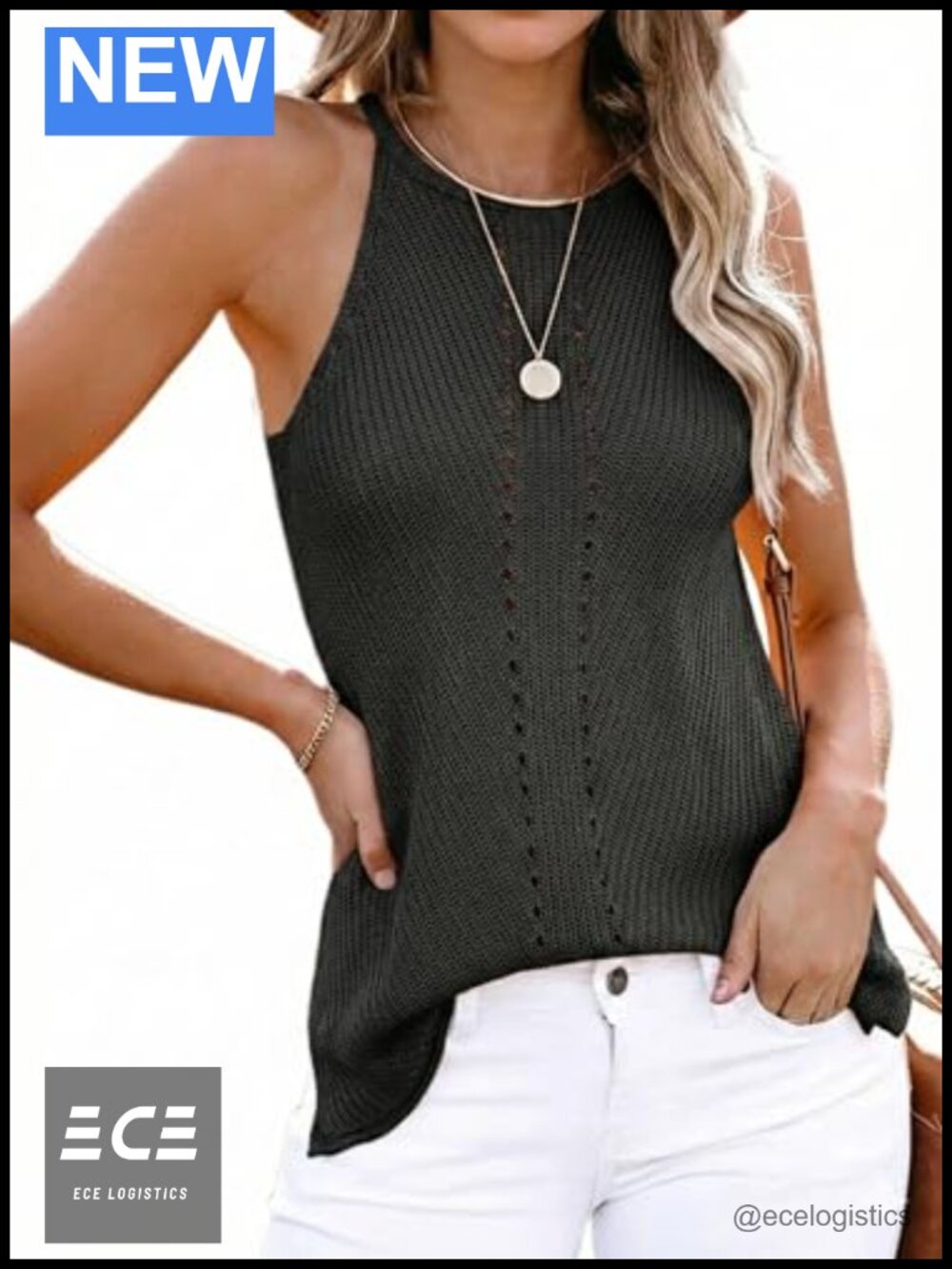 Women's 100% Polyester Sleeveless Tank Top Loose Fit Eyelet Casual Summer